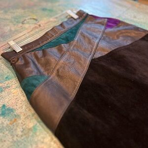 80s Colorblock Suede Skirt